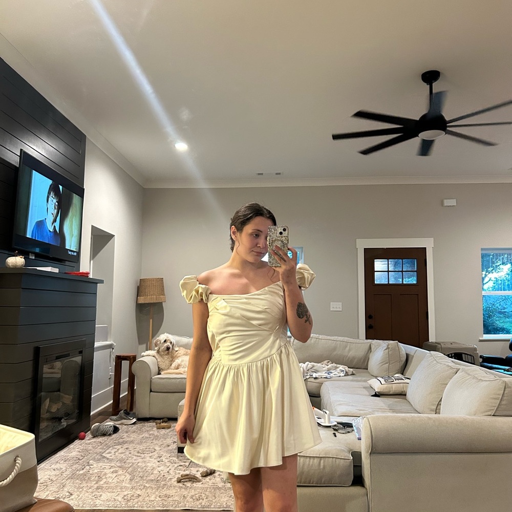 LoveShackFancy Cream Off-Shoulder Wedding Dress